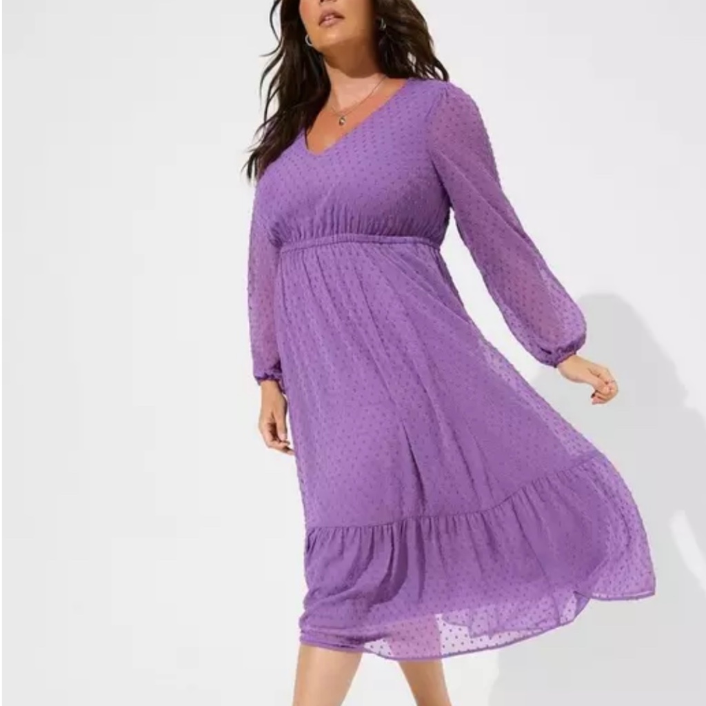 Tea Length Clip Dot Open Back A-Line Dress Torrid Size 3 3x Purple Heart